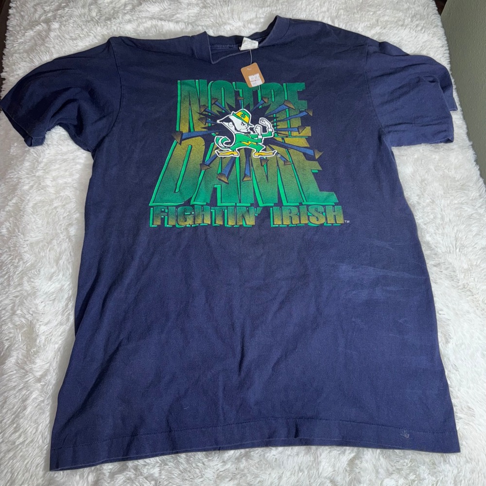 Logo 7 Notre Dame T Shirt Mens XL Tall Navy Good Vintage 90s Fighting Irish USA‎